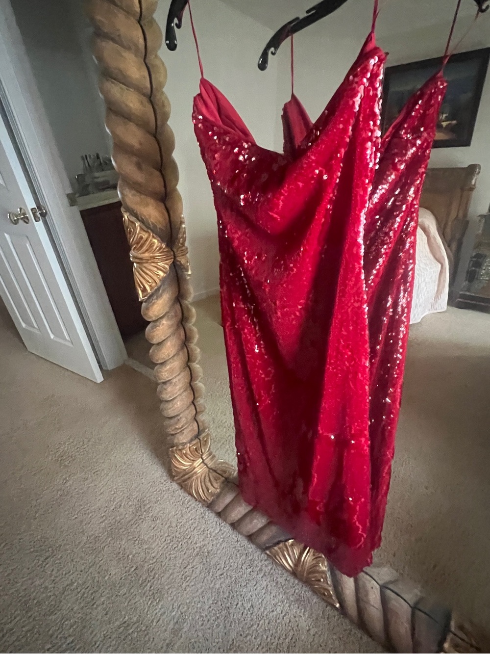 Lucy Paris Red Sequin Strapless Slip Dress